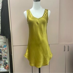 Soft Surroundings satin feel green gold pear mini dress sleeveless size XS
